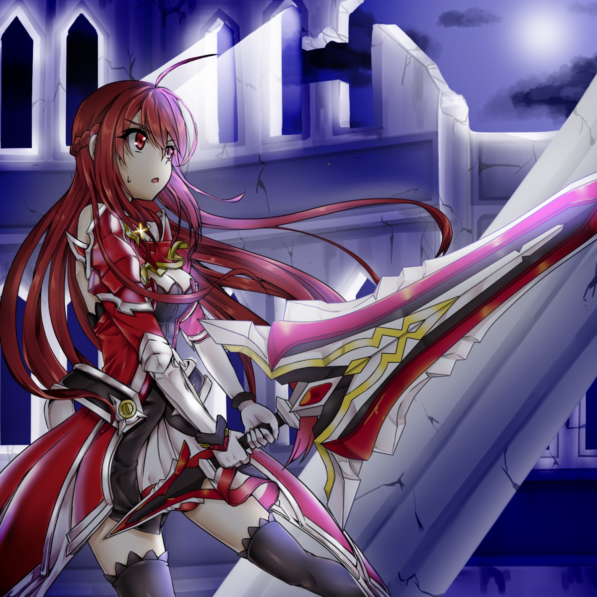 Veca Elsword Elesis Armor Cleavage Dress Sword Thighhighs 316455 Yandere 6548